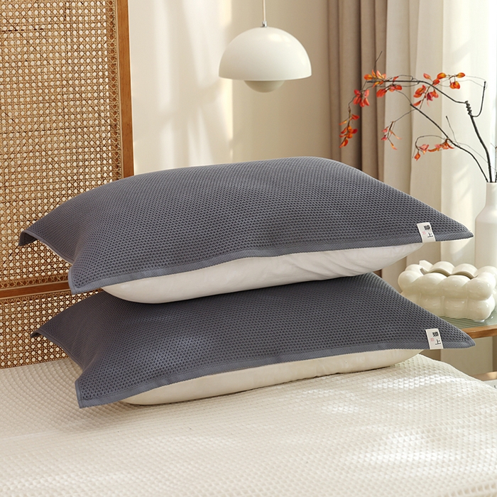 91家纺网 家纺一手货源 找家纺 朴尔家纺-毛巾被 2024新款北欧风素色布标全棉蜂窝华夫格透气枕巾 北欧风-深灰52*78cm