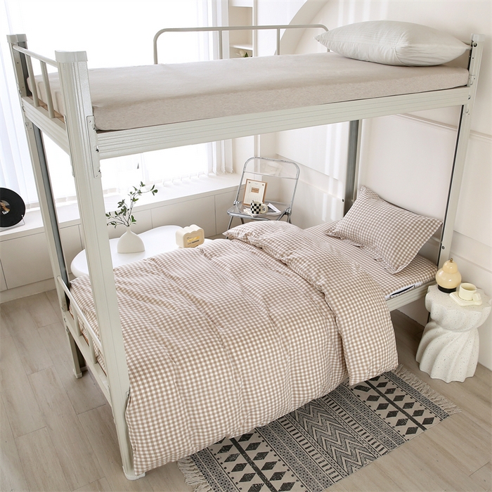 91家纺网 家纺一手货源 找家纺 凌云家纺 2025新款A类全棉水洗棉床垫套三件套四件套学生宿舍 格韵-咖