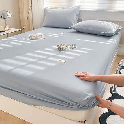 91家纺网 家纺一手货源 找家纺 眠博士 2024新款全棉40支简约加厚纯色单品系列-单床笠 床笠-浅蓝