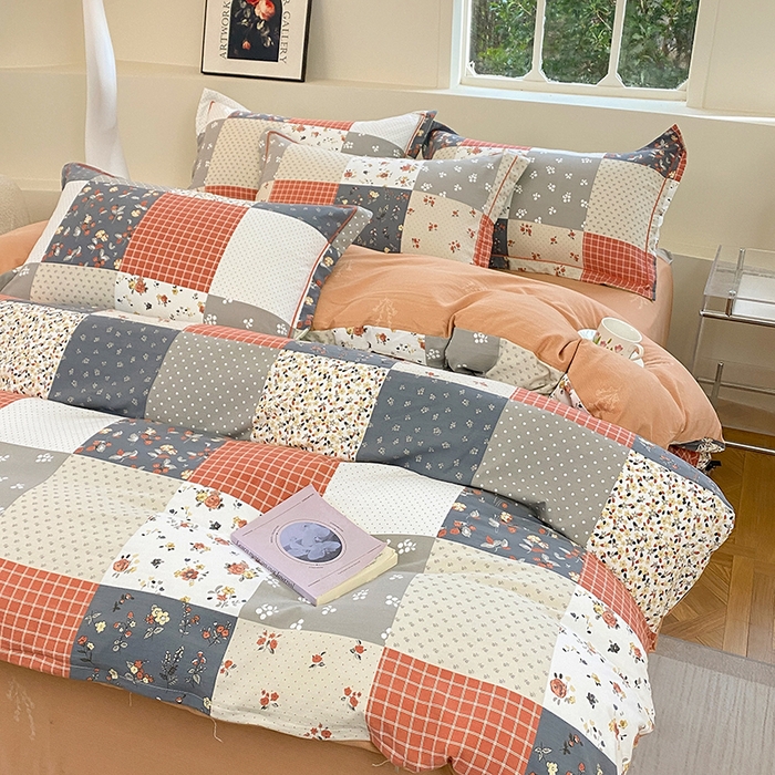 91家纺网 家纺一手货源 找家纺 家贝爱 2024春日新款A类精选高支高密水洗云锦棉四件套 花间艺桔