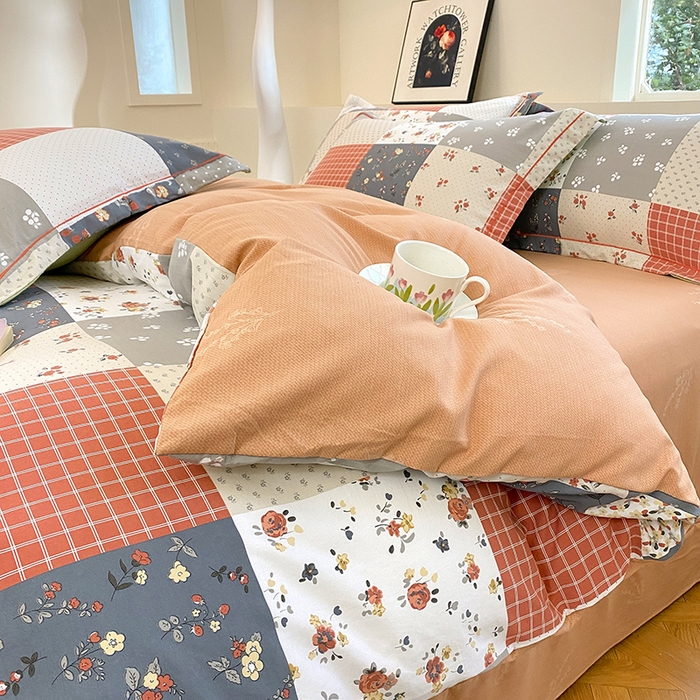 91家纺网 家纺一手货源 找家纺 家贝爱 2024春日新款A类精选高支高密水洗云锦棉四件套 花间艺桔