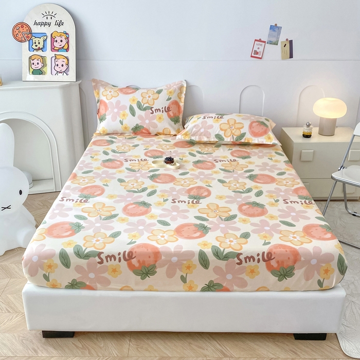 91家纺网 家纺一手货源 找家纺 帛织澜家纺 2026新款喷气12868系列纯棉印花单床笠 草莓物语