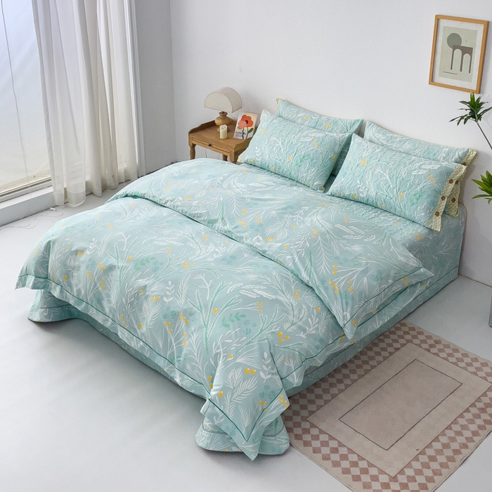 91家纺网 家纺一手货源 找家纺 优乐家纺 2025新款纯棉斜纹床盖款单层被套四件套 嫣然