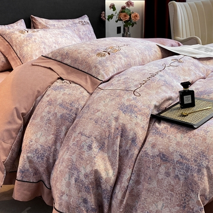 宅家居2024新款轻奢复古风阳绒磨毛雅棉刺绣系列四件套  豆沙紫