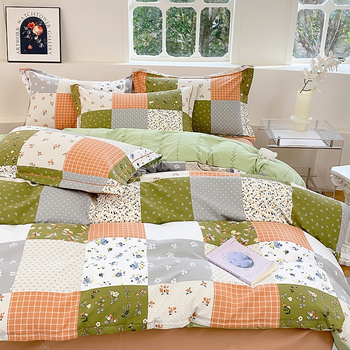 91家纺网 家纺一手货源 找家纺 家贝爱 2024春日新款A类精选高支高密水洗云锦棉四件套 花间艺绿