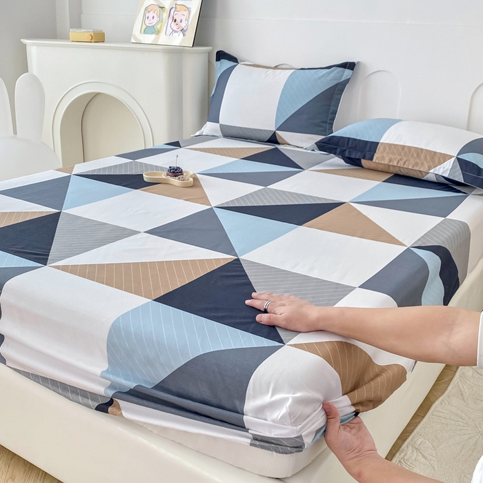 91家纺网 家纺一手货源 找家纺 帛织澜家纺 2025新款喷气12868系列纯棉印花单床笠 七巧板