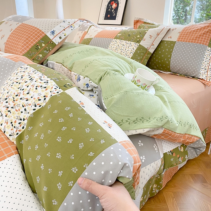 91家纺网 家纺一手货源 找家纺 家贝爱 2024春日新款A类精选高支高密水洗云锦棉四件套 花间艺绿