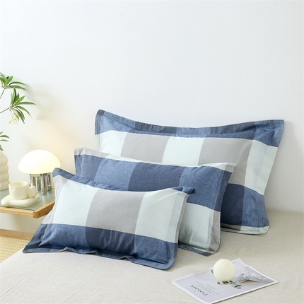 91家纺网 家纺一手货源 找家纺 凌云家纺 2025新款A类全棉水洗棉单枕套反面开口信封式枕套 加州-蓝