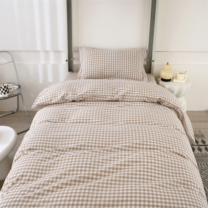 91家纺网 家纺一手货源 找家纺 凌云家纺 2025新款A类全棉水洗棉床垫套三件套四件套学生宿舍 格韵-咖