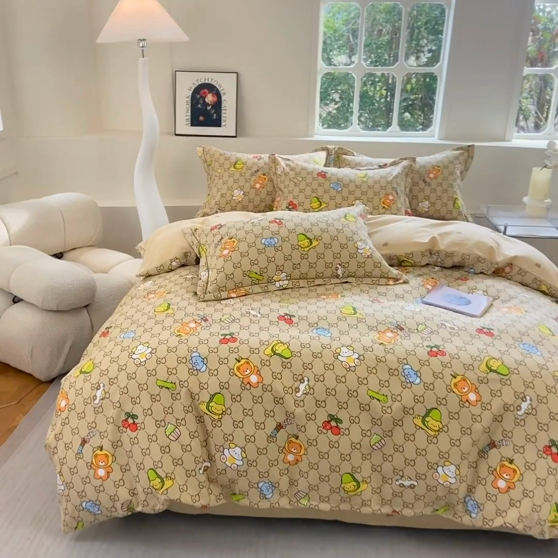 91家纺网 家纺一手货源 找家纺 家贝爱 2024春日新款A类精选高支高密水洗云锦棉四件套 宝莉熊