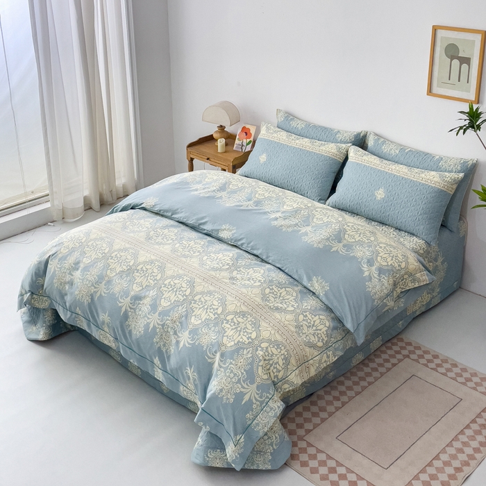 91家纺网 家纺一手货源 找家纺 优乐家纺 2025新款纯棉斜纹床盖款单层被套四件套 爱西西里