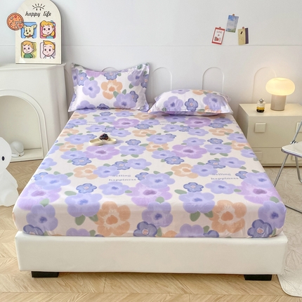 帛织澜家纺 2025新款喷气12868系列纯棉印花单床笠 紫韵花开