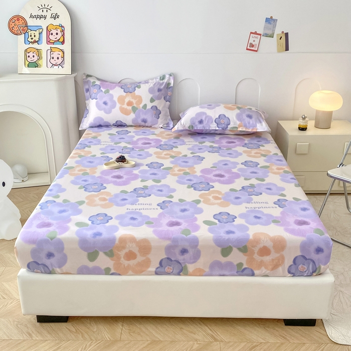 91家纺网 家纺一手货源 找家纺 帛织澜家纺 2025新款喷气12868系列纯棉印花单床笠 紫韵花开