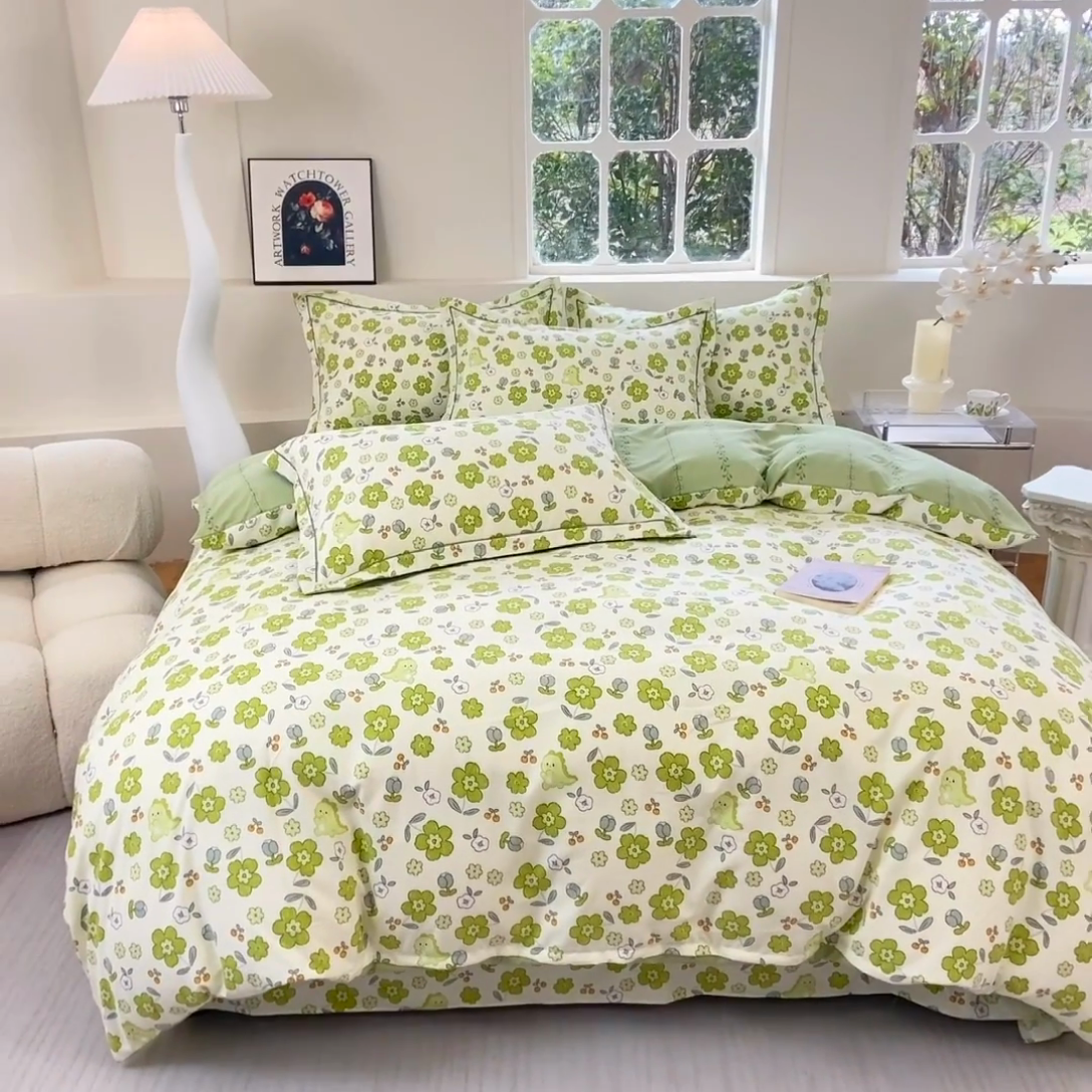 91家纺网 家纺一手货源 找家纺 家贝爱 2024春日新款A类精选高支高密水洗云锦棉四件套 缤纷花朵