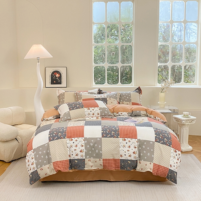 91家纺网 家纺一手货源 找家纺 家贝爱 2024春日新款A类精选高支高密水洗云锦棉四件套 花间艺桔