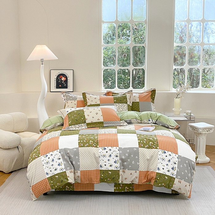 91家纺网 家纺一手货源 找家纺 家贝爱 2024春日新款A类精选高支高密水洗云锦棉四件套 花间艺绿