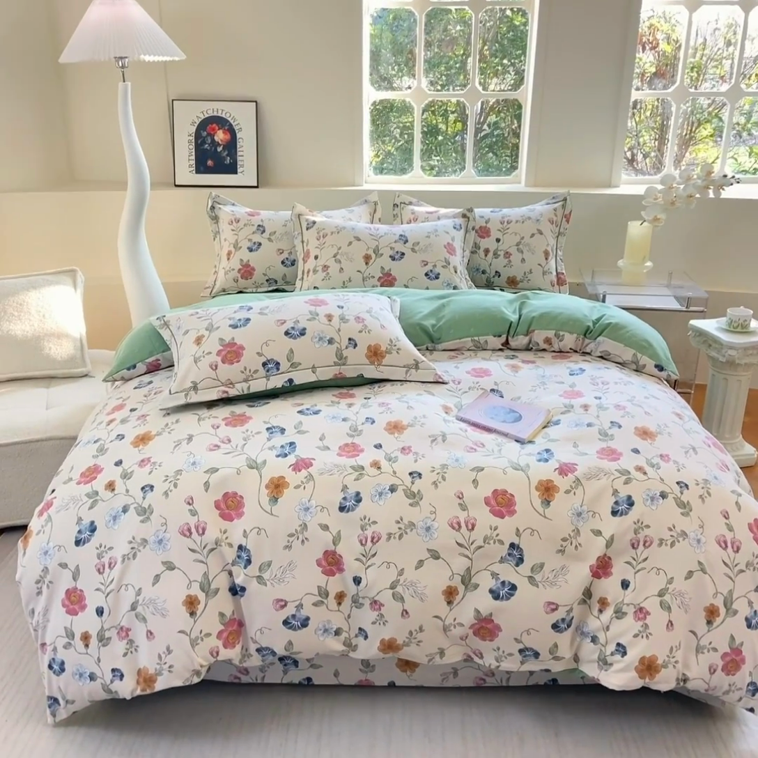 91家纺网 家纺一手货源 找家纺 家贝爱 2024春日新款A类精选高支高密水洗云锦棉四件套 初夏