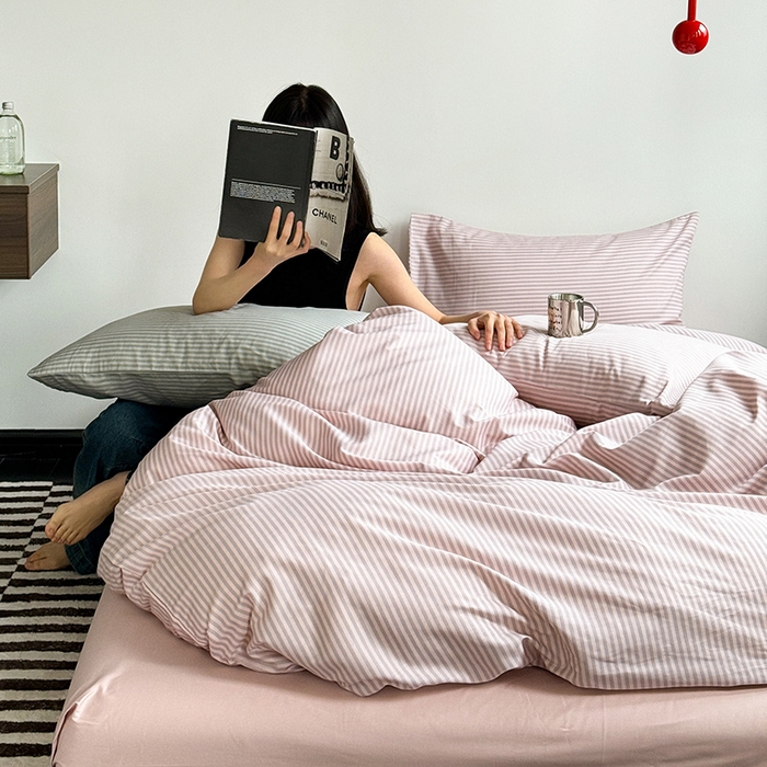 91家纺网 家纺一手货源 找家纺 窝米 2024新款13370全棉极简风四件套系列 莫妮粉