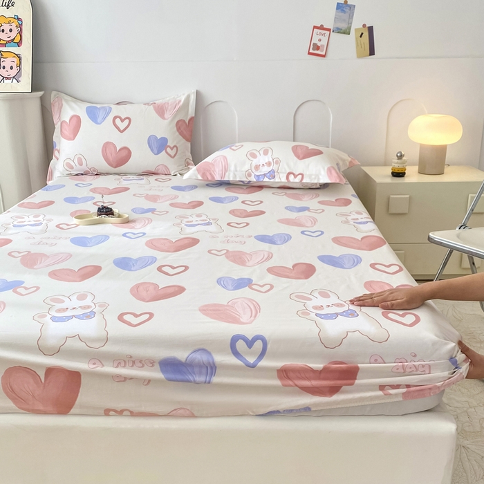 91家纺网 家纺一手货源 找家纺 帛织澜家纺 2025新款喷气12868系列纯棉印花单床笠 小兔可可