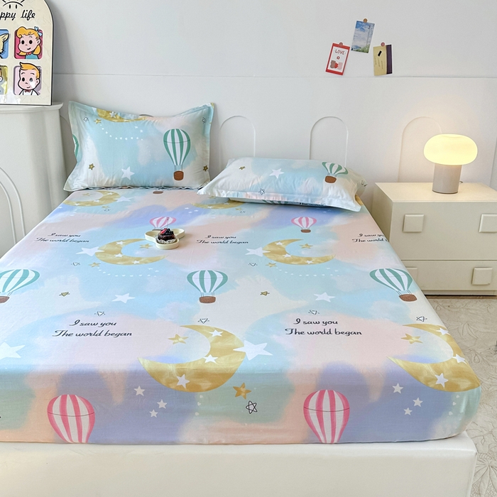 91家纺网 家纺一手货源 找家纺 帛织澜家纺 2025新款喷气12868系列纯棉印花单床笠 热气球