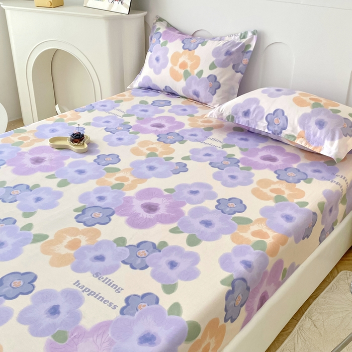 91家纺网 家纺一手货源 找家纺 帛织澜家纺 2025新款喷气12868系列纯棉印花单床笠 紫韵花开