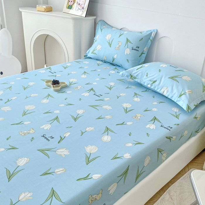 91家纺网 家纺一手货源 找家纺 帛织澜家纺 2026新款喷气12868系列纯棉印花单床笠 百合兔