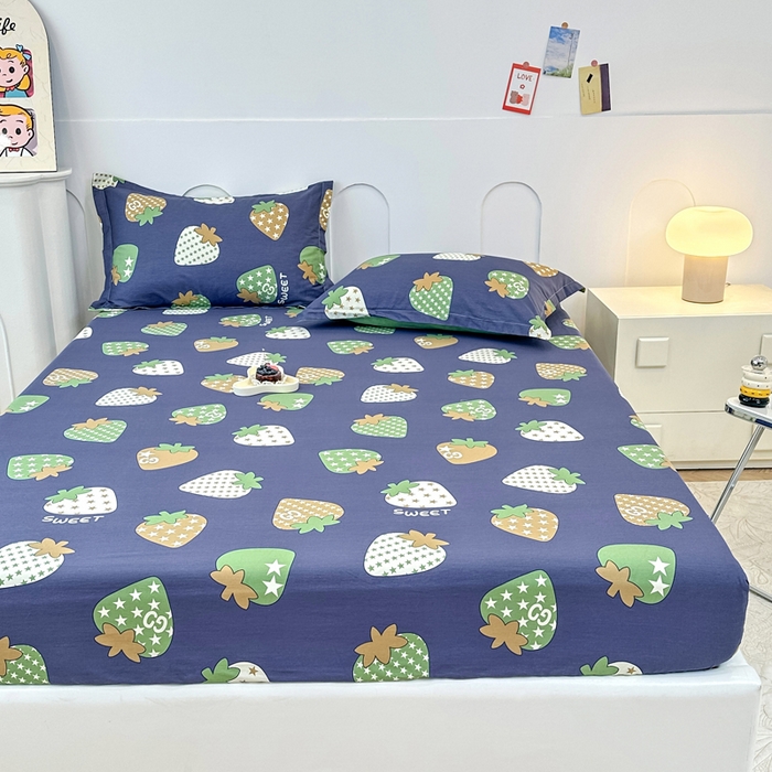 91家纺网 家纺一手货源 找家纺 帛织澜家纺 2026新款喷气12868系列纯棉印花单床笠 草莓园