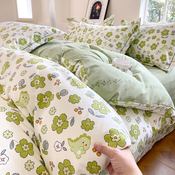 91家纺网 家纺一手货源 找家纺 家贝爱 2024春日新款A类精选高支高密水洗云锦棉四件套 缤纷花朵