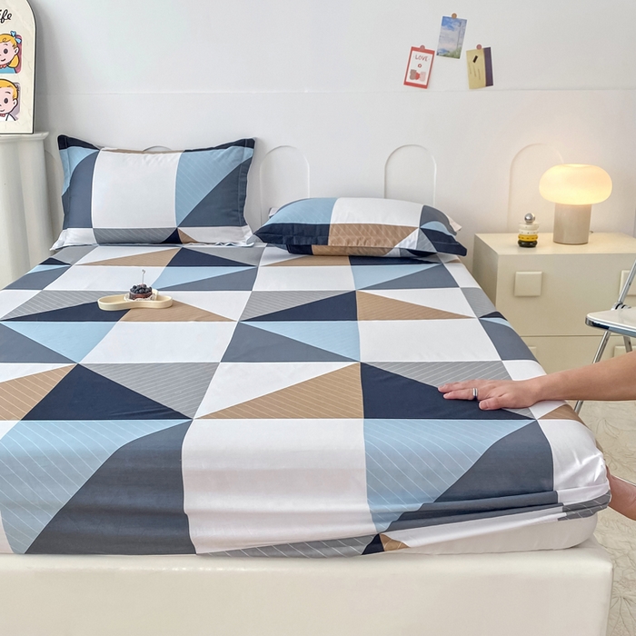 91家纺网 家纺一手货源 找家纺 帛织澜家纺 2025新款喷气12868系列纯棉印花单床笠 七巧板