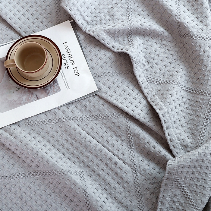 91家纺网 家纺一手货源 找家纺 朴尔家纺-毛巾被 2024新款全棉摩拉山峦风立体透气蜂窝华夫格纱布毛巾被 波浪华夫格-灰