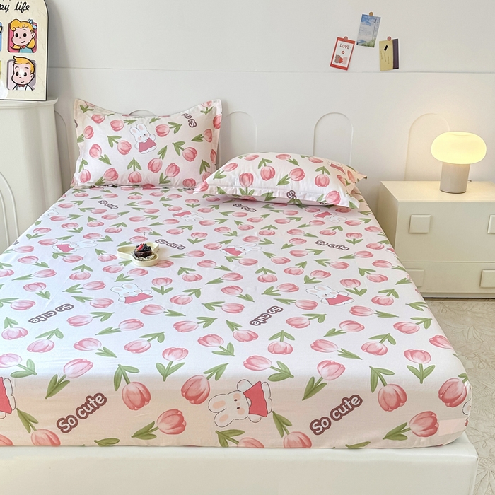 91家纺网 家纺一手货源 找家纺 帛织澜家纺 2026新款喷气12868系列纯棉印花单床笠 花仙兔