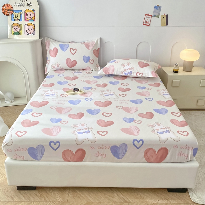 91家纺网 家纺一手货源 找家纺 帛织澜家纺 2025新款喷气12868系列纯棉印花单床笠 小兔可可