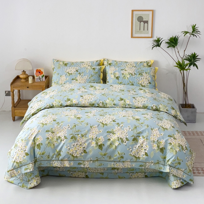 91家纺网 家纺一手货源 找家纺 优乐家纺 2025新款纯棉斜纹床盖款单层被套四件套 蜀绣