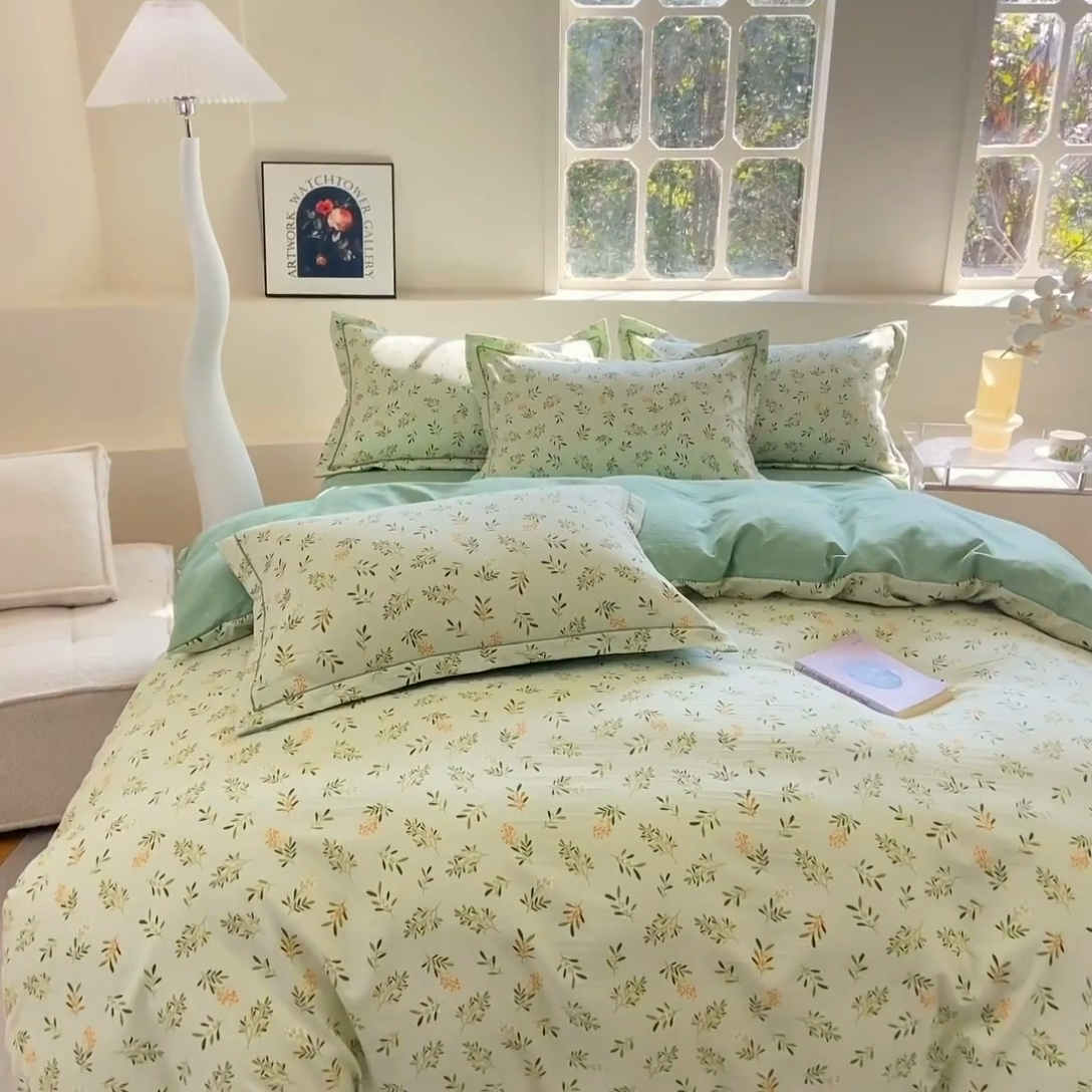 91家纺网 家纺一手货源 找家纺 家贝爱 2024春日新款A类精选高支高密水洗云锦棉四件套 春意