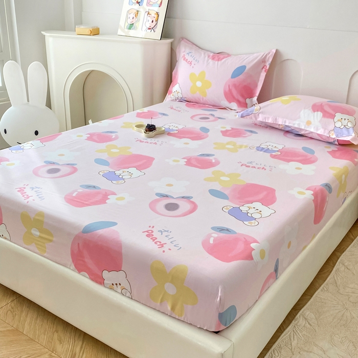 91家纺网 家纺一手货源 找家纺 帛织澜家纺 2025新款喷气12868系列纯棉印花单床笠 蜜桃桃