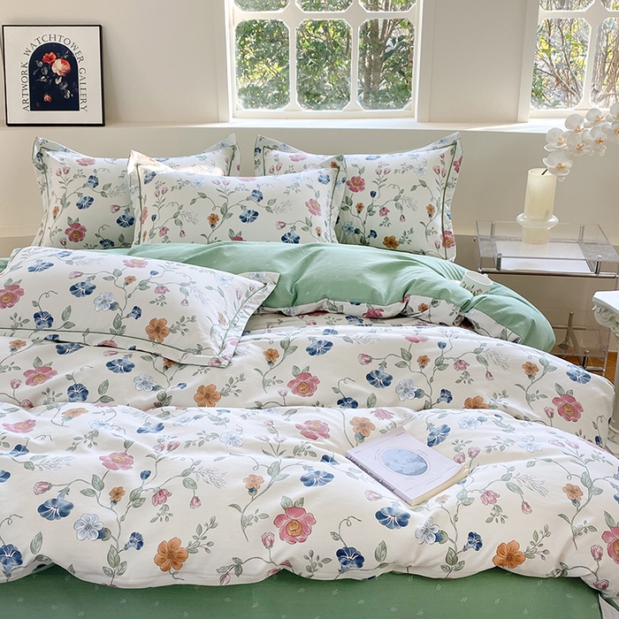 91家纺网 家纺一手货源 找家纺 家贝爱 2024春日新款A类精选高支高密水洗云锦棉四件套 初夏