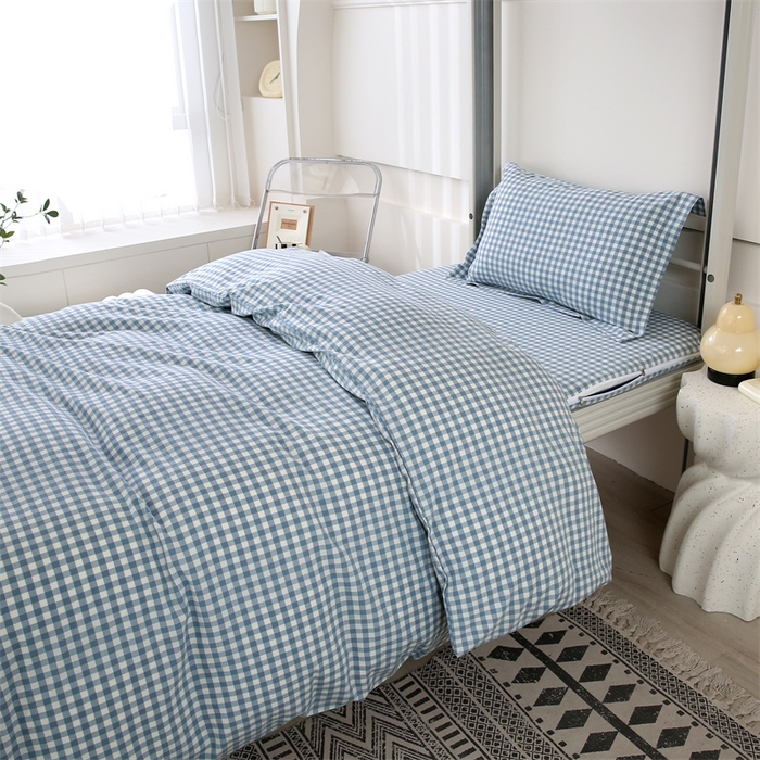 91家纺网 家纺一手货源 找家纺 凌云家纺 2025新款A类全棉水洗棉床垫套三件套四件套学生宿舍 雅致-蓝