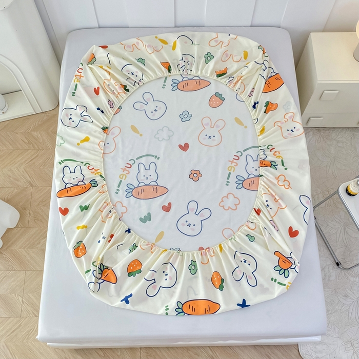 91家纺网 家纺一手货源 找家纺 帛织澜家纺 2025新款喷气12868系列纯棉印花单床笠 萝卜兔