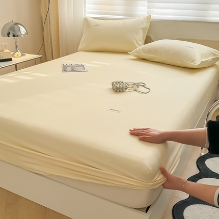91家纺网 家纺一手货源 找家纺 眠博士 2024新款全棉40支简约加厚纯色单品系列-单床笠 床笠-浅黄