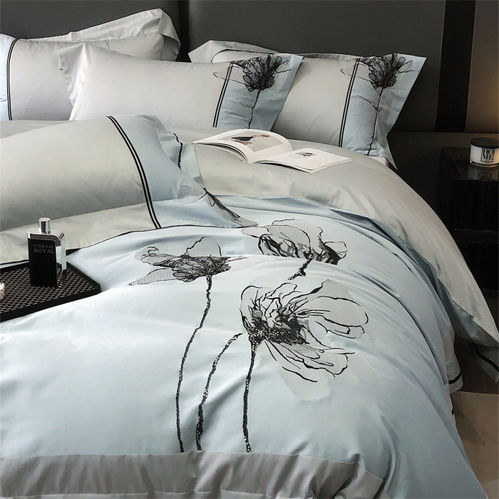 91家纺网 家纺一手货源 找家纺 梵克保罗 2024新款100支长绒棉四件套 宁静蓝