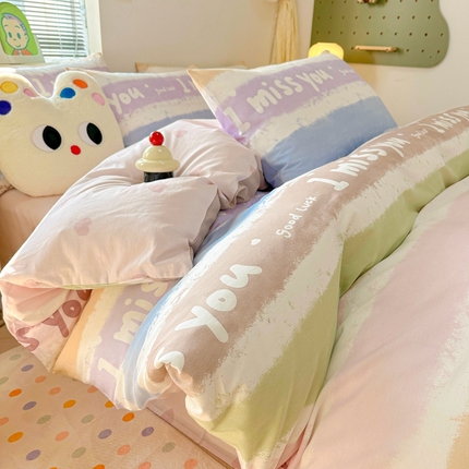 91家纺网 家纺一手货源 找家纺 （总）寻米2024爆款ins风网红印花加厚小清新卡通纯棉全棉四件套-风格二