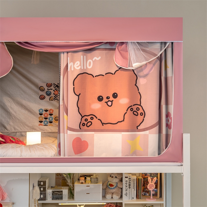 91家纺网 家纺一手货源 找家纺 新太阳蚊帐 2025新款涂层遮光防蚊款学生床帘 粉格熊