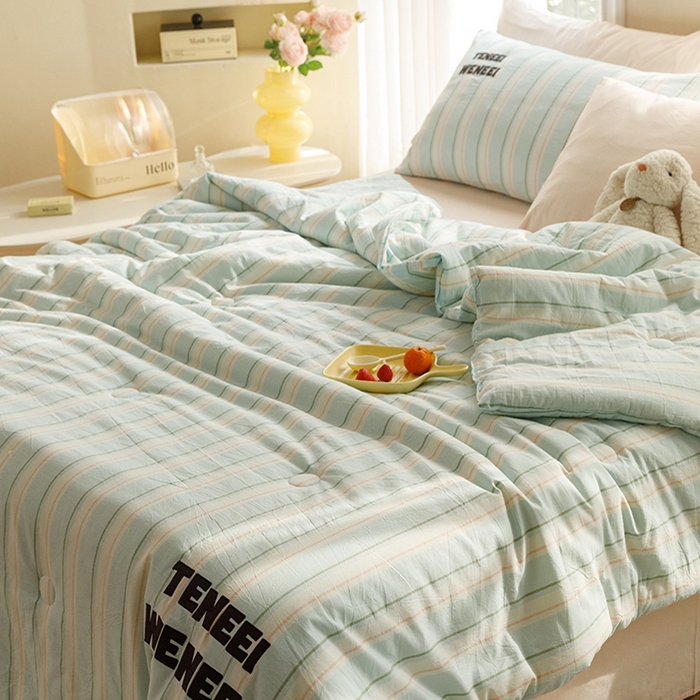 91家纺网 家纺一手货源 找家纺 荔禾家居 2024新款ins混搭博主风全棉色织水洗棉夏被四件组 烟画