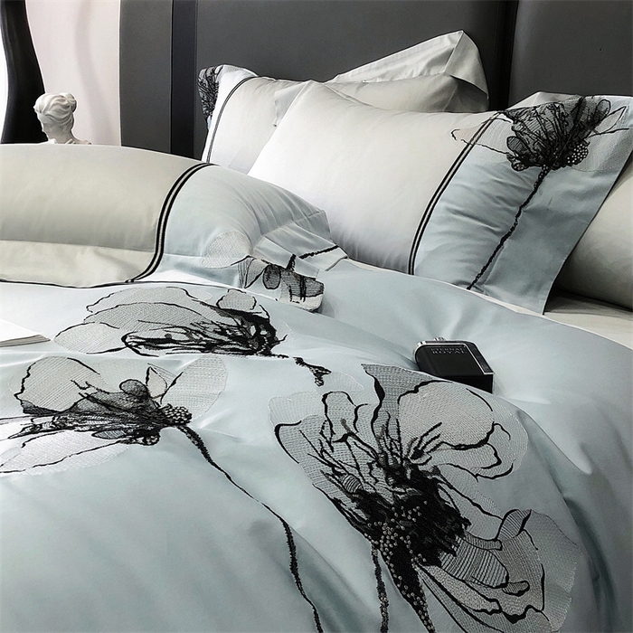 91家纺网 家纺一手货源 找家纺 梵克保罗 2024新款100支长绒棉四件套 宁静蓝