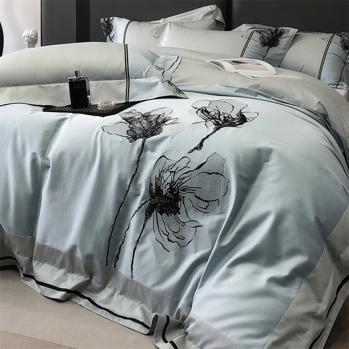 91家纺网 家纺一手货源 找家纺 梵克保罗 2024新款100支长绒棉四件套 宁静蓝