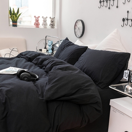 91家纺网 家纺一手货源 找家纺 羋多（原穆琪） 2024新款A类全棉色织水洗棉纯色四件套 纯黑