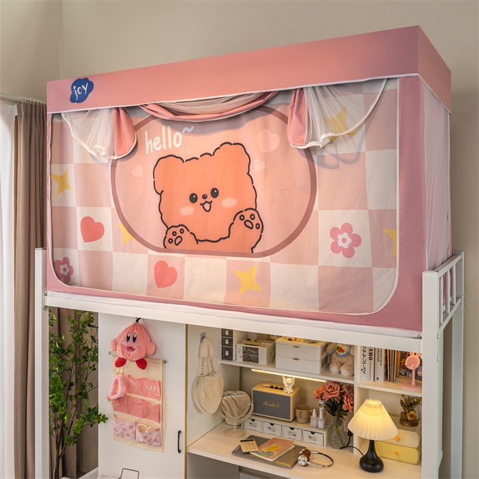 91家纺网 家纺一手货源 找家纺 新太阳蚊帐 2025新款涂层遮光防蚊款学生床帘 粉格熊