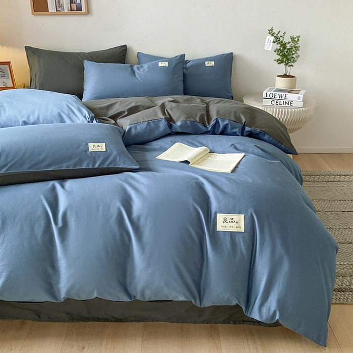 91家纺网 家纺一手货源 找家纺 琪格格纺织 2024新款40支13372纯棉良品系列四件套 1良品 深蓝配深灰