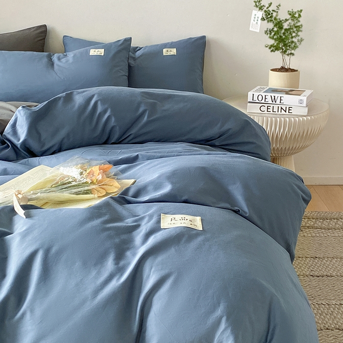 91家纺网 家纺一手货源 找家纺 琪格格纺织 2024新款40支13372纯棉良品系列四件套 1良品 深蓝配深灰