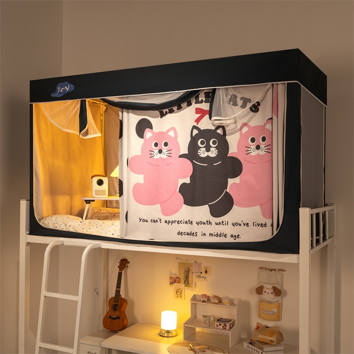 91家纺网 家纺一手货源 找家纺 新太阳蚊帐 2025新款涂层遮光防蚊款学生床帘 芭蕾猫咪